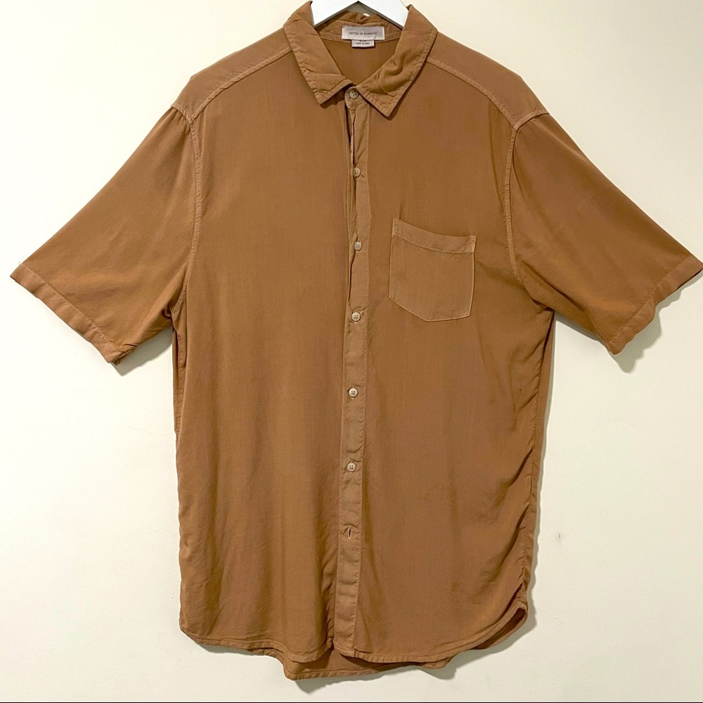 Cotton On Mens M, Cuban Shirt Cedar Tan Button Front Short Sleeve